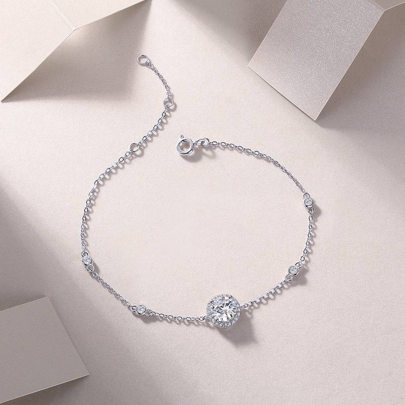 L13513款S925银镀18K白金圆形MoissaniteBracelet1.0ct