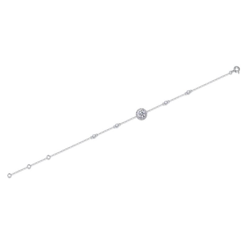 L13513款S925银镀18K白金圆形MoissaniteBracelet1.0ct