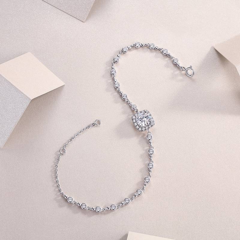 L240113739款S925银镀18K白金圆形MoissaniteBracelet1.0ct