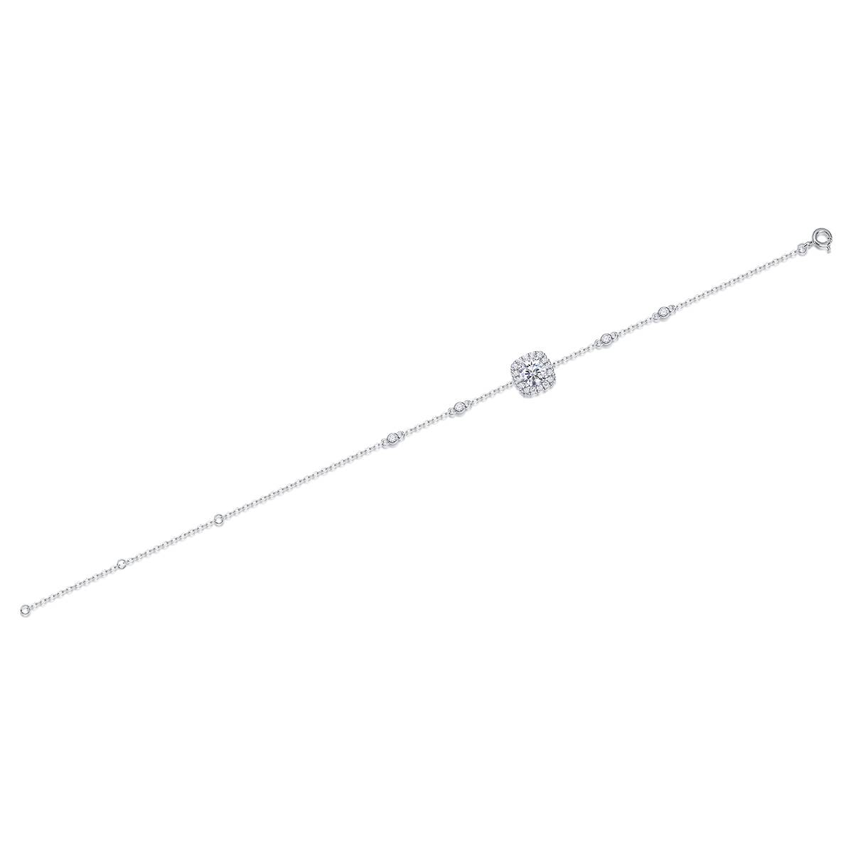 L13465款S925银镀18K白金圆形MoissaniteBracelet1.0ct