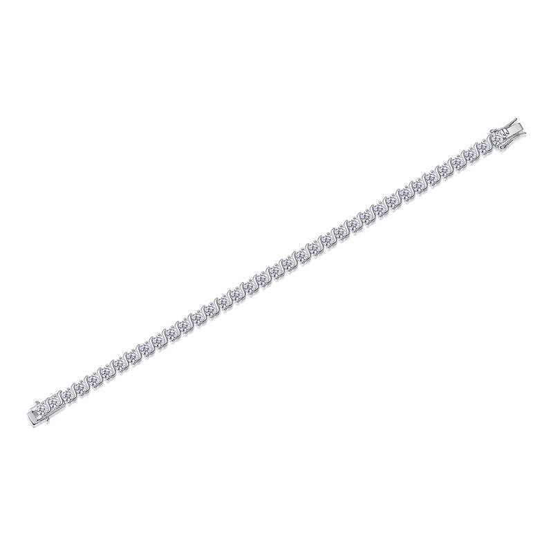 L13872款S925银镀18K白金圆形Moissanite八字扣满钻Bracelet0.3ct/粒