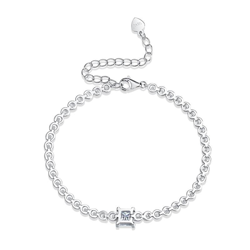 L13339款S925银镀18K白金MoissaniteBracelet公主方1.0ct