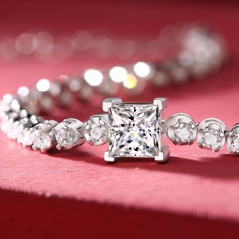 L13339款S925银镀18K白金MoissaniteBracelet公主方1.0ct