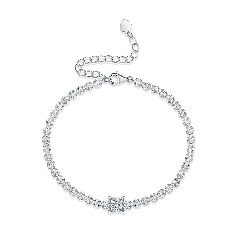L13339款S925银镀18K白金MoissaniteBracelet公主方1.0ct