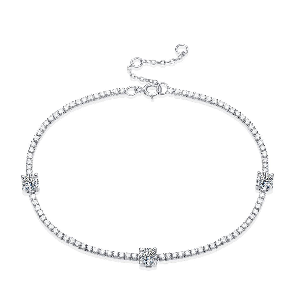 L11817款S925银镀18K白金MoissaniteBracelet圆形主石0.3ct