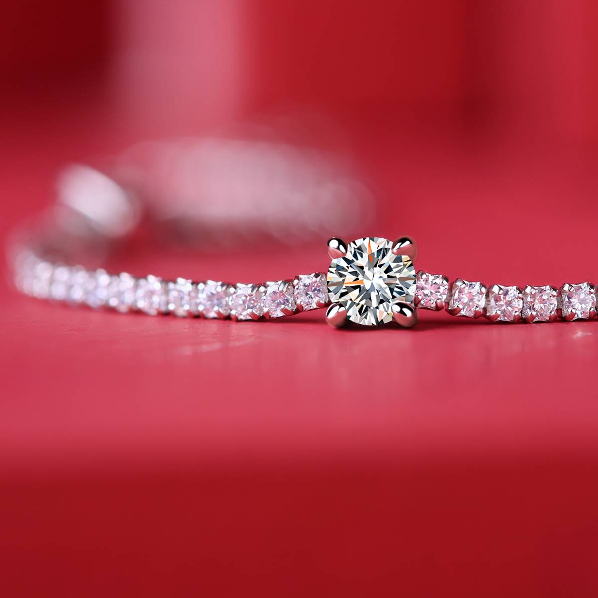L11817款S925银镀18K白金MoissaniteBracelet圆形主石0.3ct