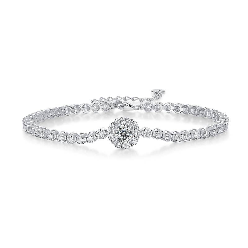 L12876款S925银镀18K白金Bracelet圆形Moissanite主石0.5ct