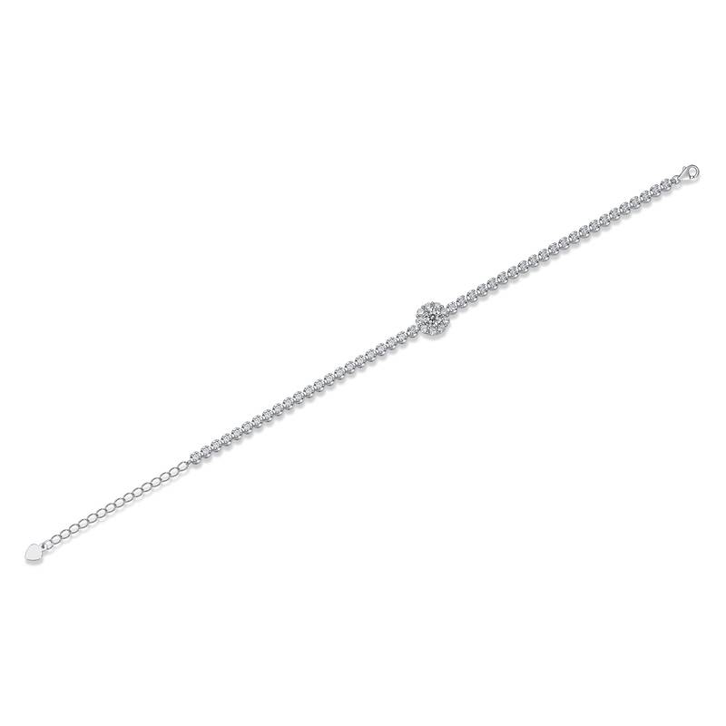 L12876款S925银镀18K白金Bracelet圆形Moissanite主石0.5ct