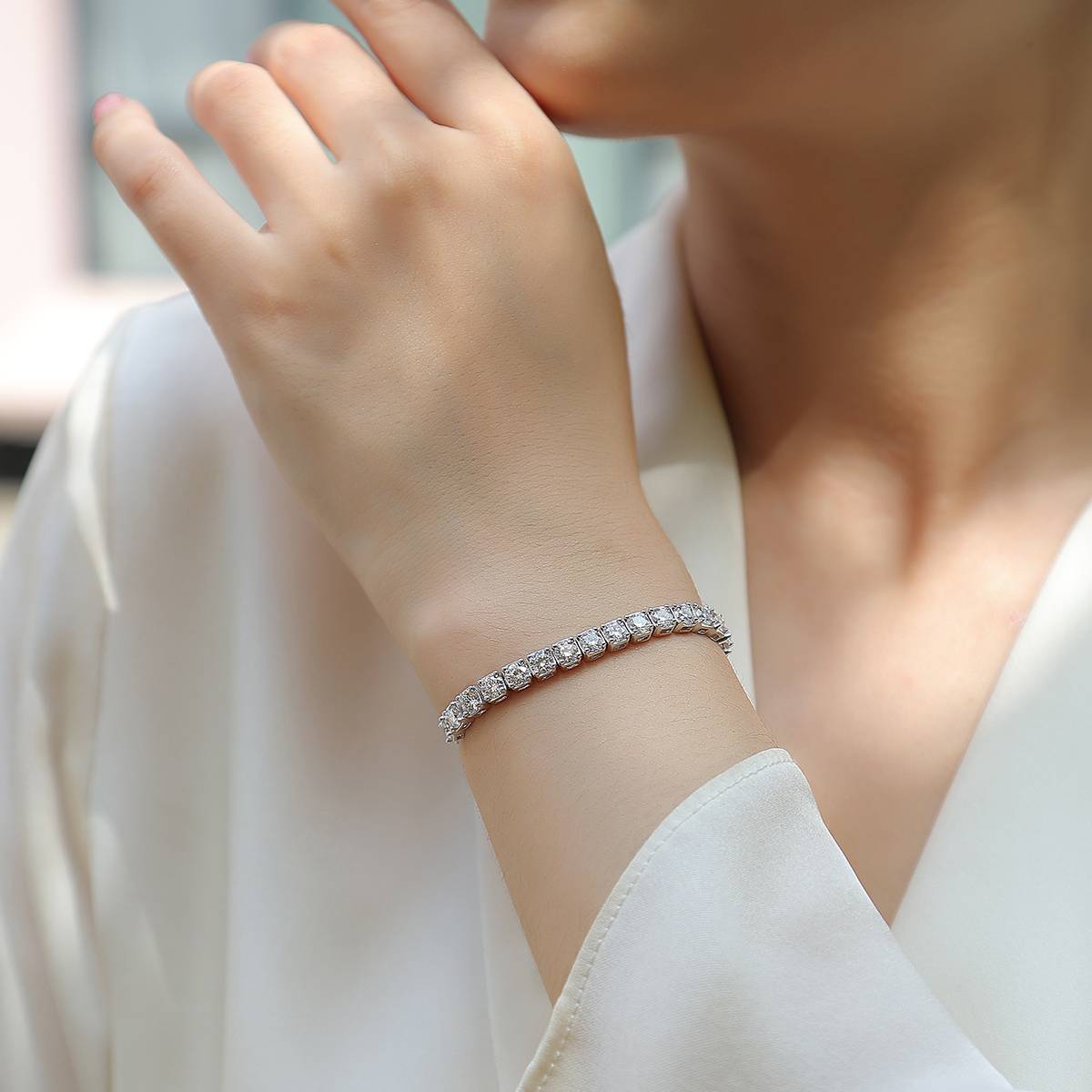 L14070款S925银镀18K白金Moissanite活动Bracelet