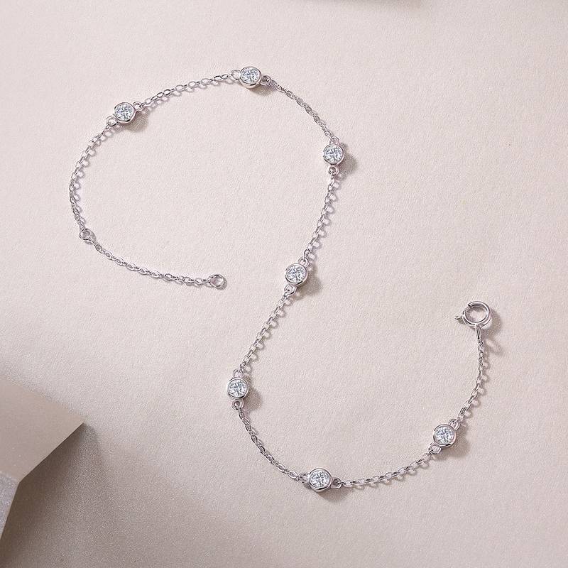 L13081款S925银镀18K白金圆形莫桑钻灵动泡泡手链0.7ct