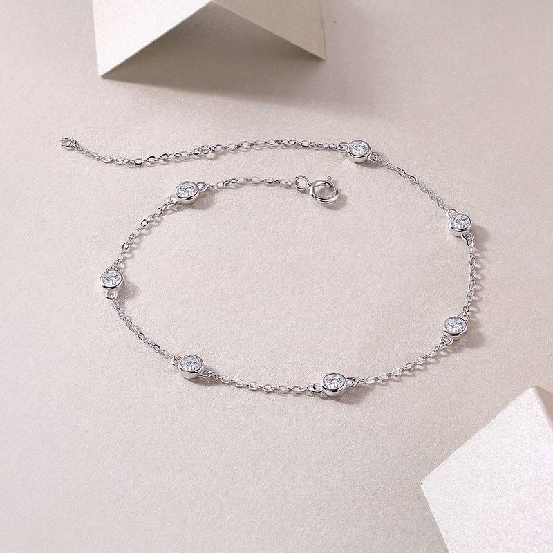 L13081款S925银镀18K白金圆形莫桑钻灵动泡泡手链0.7ct