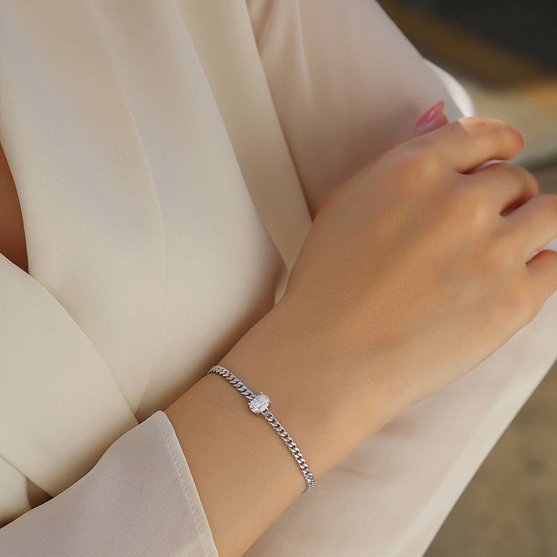 L13114款S925银镀18K白金蛋形Moissanite古巴Bracelet1.0ct