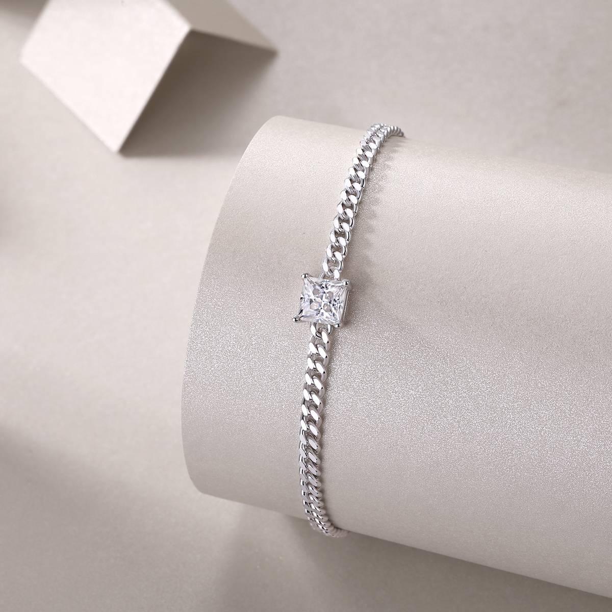 L13115款S925银镀18K白金公主方Moissanite古巴Bracelet1.0ct