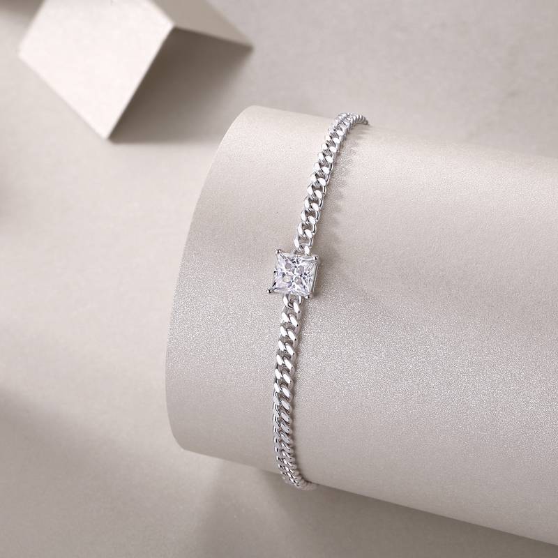 L13115款S925银镀18K白金公主方Moissanite古巴Bracelet1.0ct