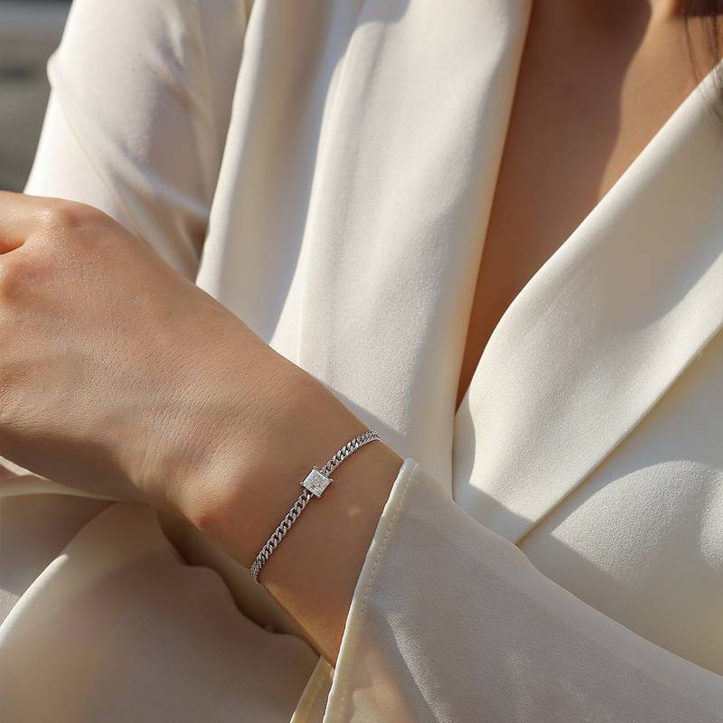 L13115款S925银镀18K白金公主方Moissanite古巴Bracelet1.0ct