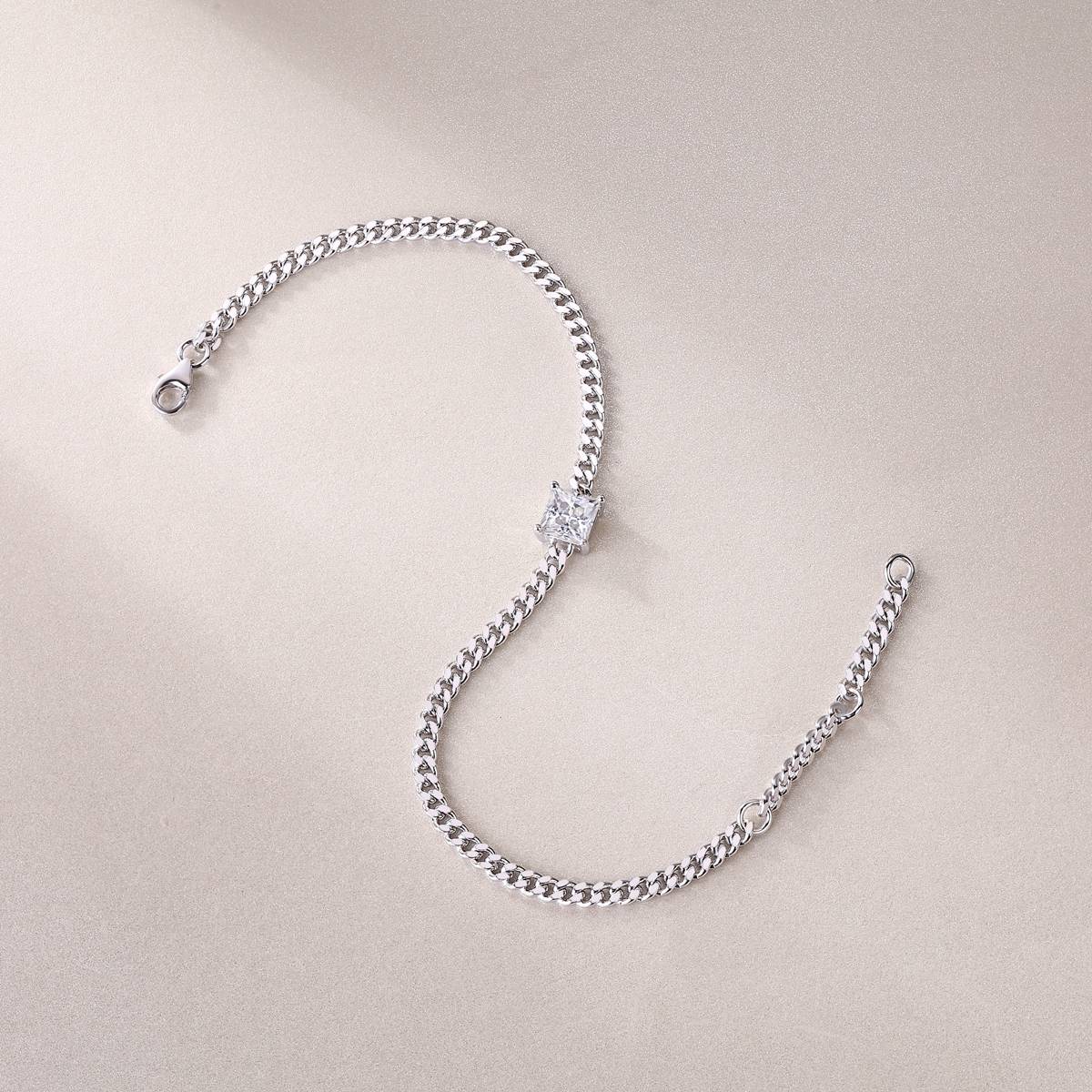 L13115款S925银镀18K白金公主方Moissanite古巴Bracelet1.0ct
