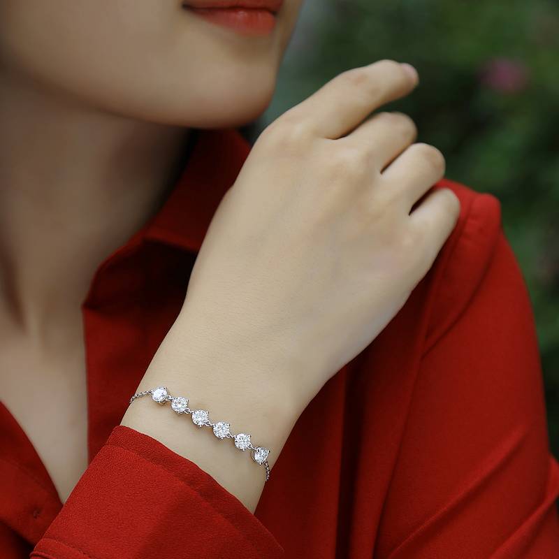 L13064款S925银镀18K白金圆形Moissanite活动Bracelet3.0ct