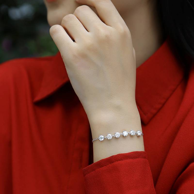 L13064款S925银镀18K白金圆形Moissanite活动Bracelet3.0ct