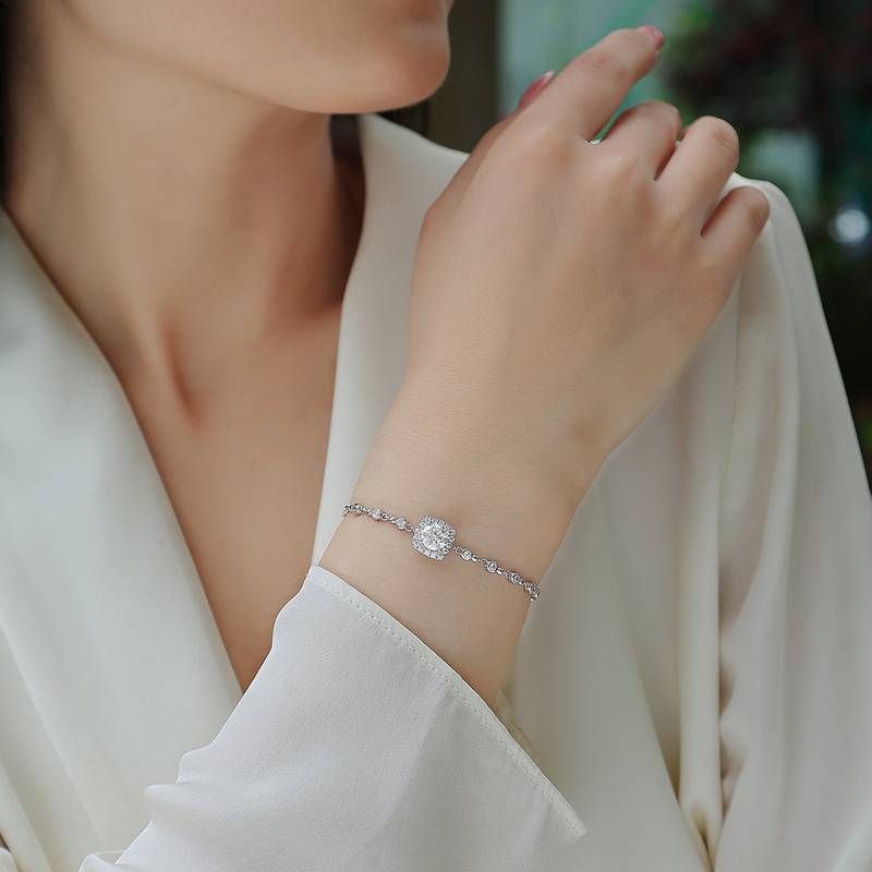 L240113739款S925银镀18K白金圆形MoissaniteBracelet1.0ct