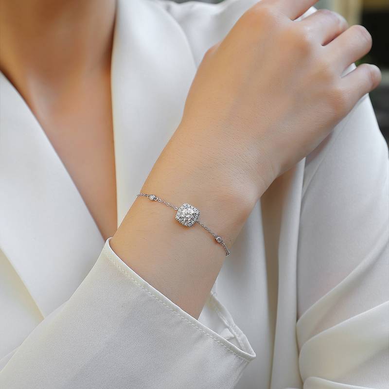 L13465款S925银镀18K白金圆形MoissaniteBracelet1.0ct