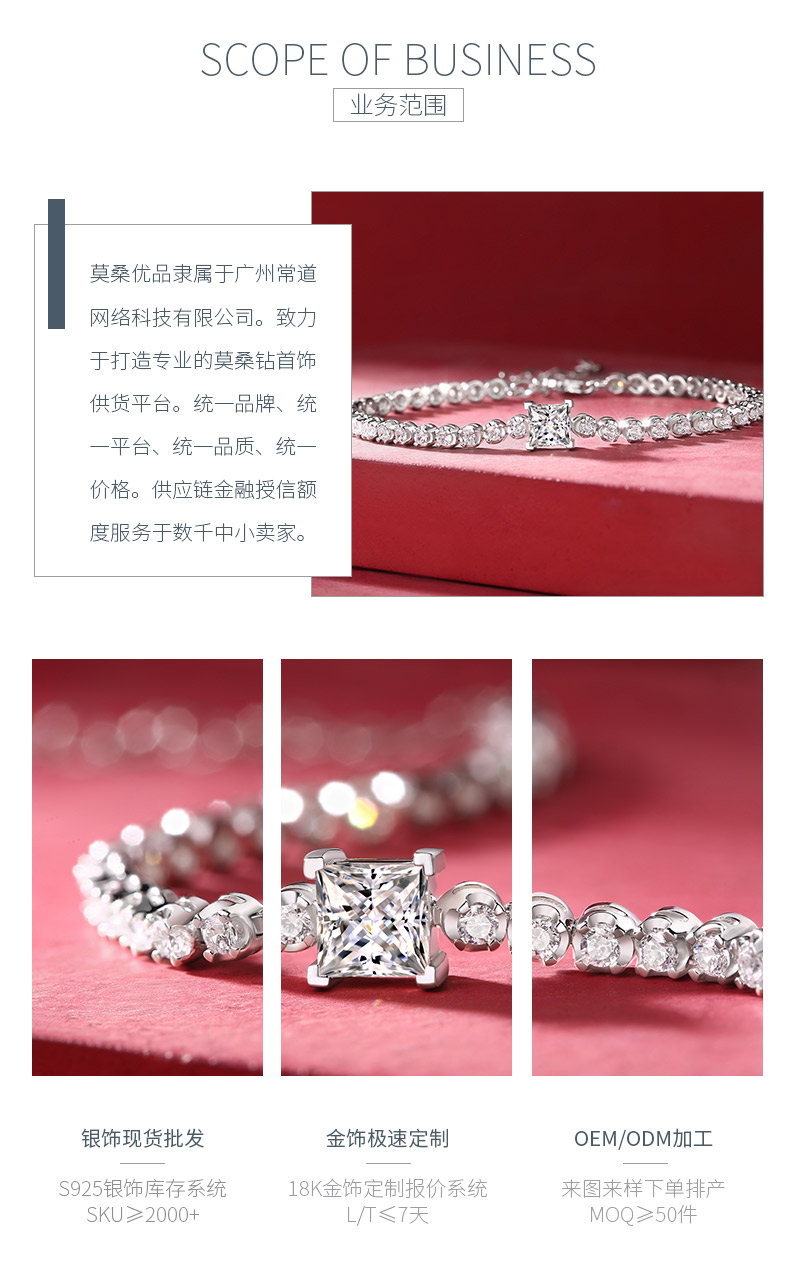 L13339款S925银镀18K白金莫桑钻手链公主方1.0CT - 3