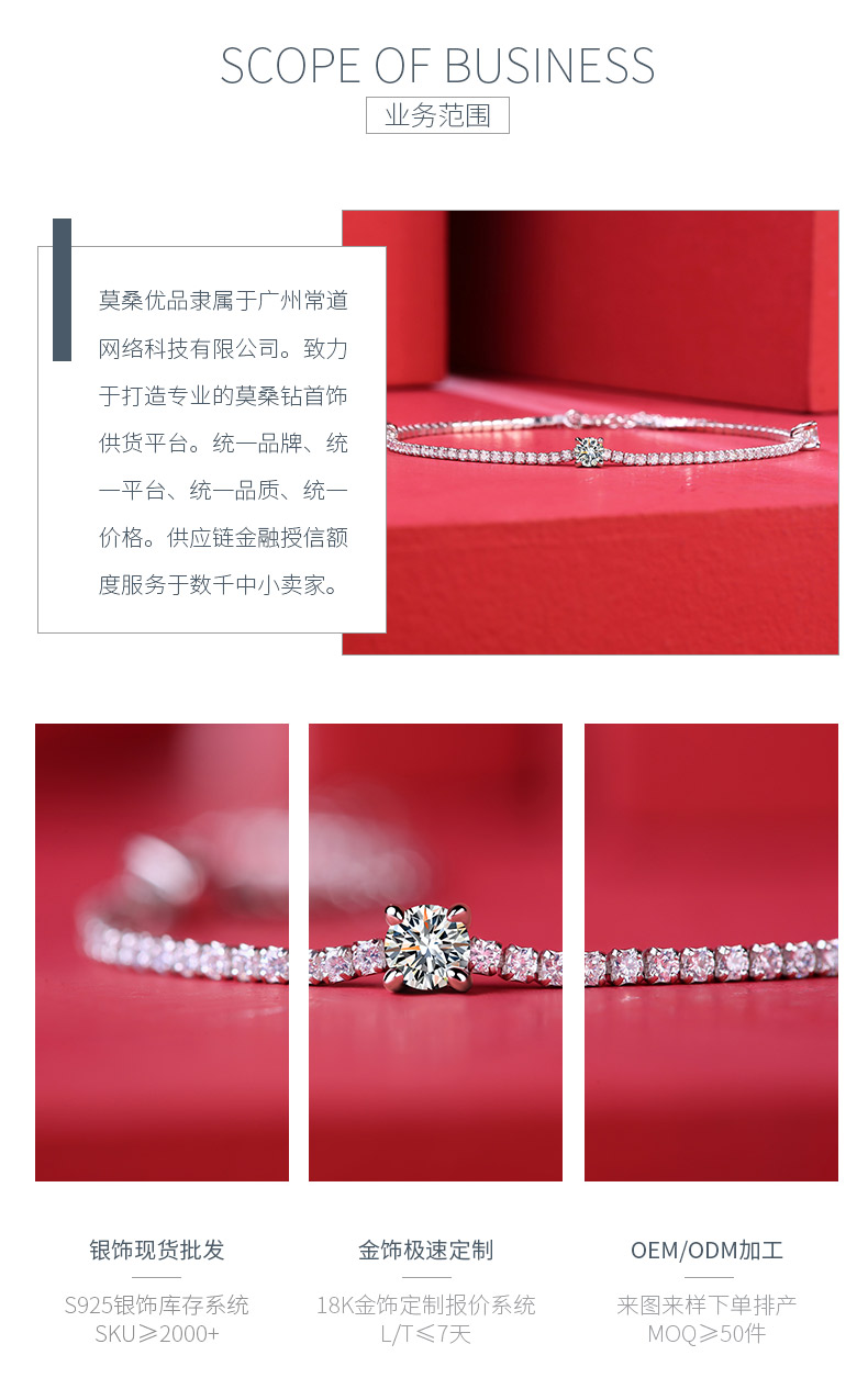 L11817款S925银镀18K白金莫桑钻手链圆形主石0.3CT - 3