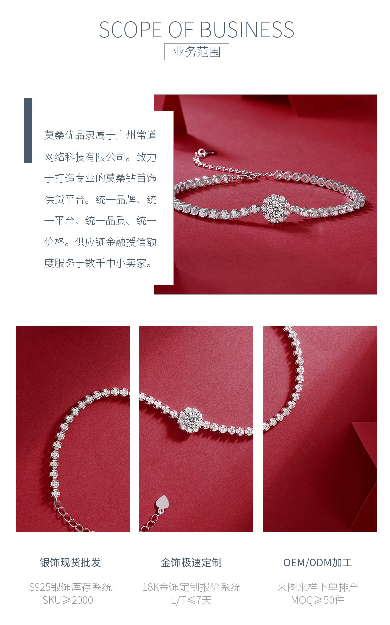 L12876款S925银镀18K白金手链圆形莫桑钻主石0.5CT - 3