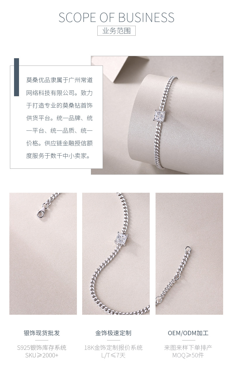 L13115款S925银镀18K白金公主方莫桑钻古巴手链1.0CT - 3