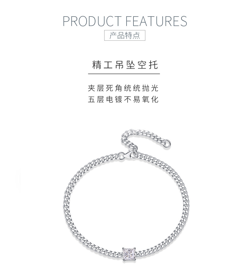L13115款S925银镀18K白金公主方莫桑钻古巴手链1.0CT - 5