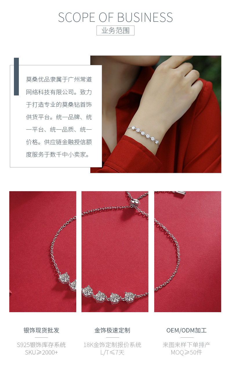 L13064款S925银镀18K白金圆形莫桑钻活动手链3.0CT - 3