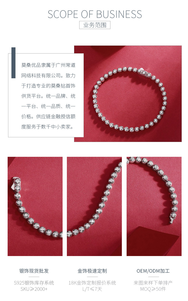L12930款S925银镀18K白金包镶网球链圆形莫桑钻2.5mm/粒 - 3