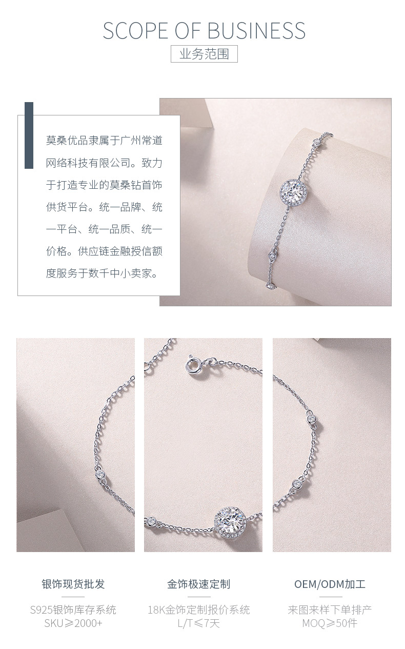L13513款S925银镀18K白金圆形莫桑钻手链1.0CT - 3