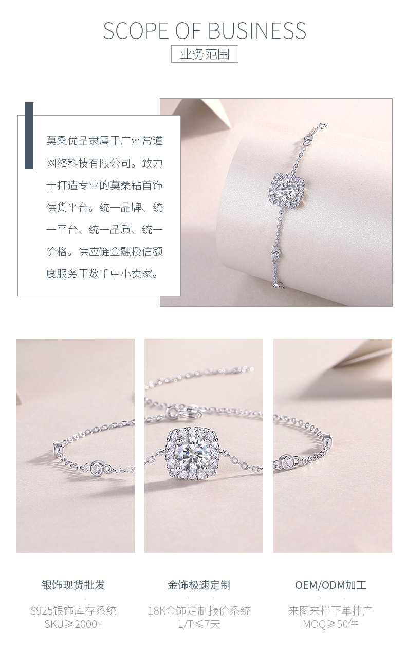 L13465款S925银镀18K白金圆形莫桑钻手链1.0CT - 3