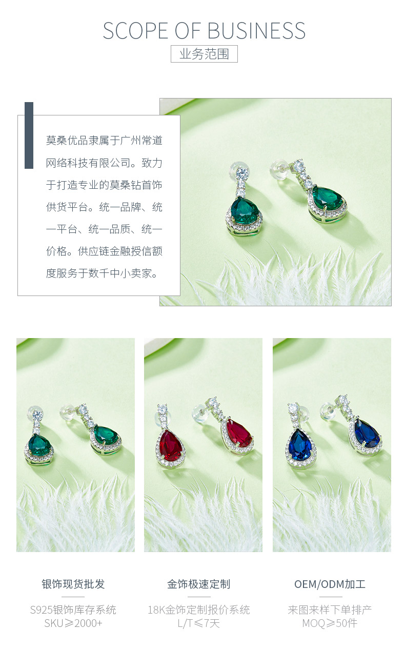 E2025款925银镀18K白金梨形培育彩宝耳环主石11*7mm - 3