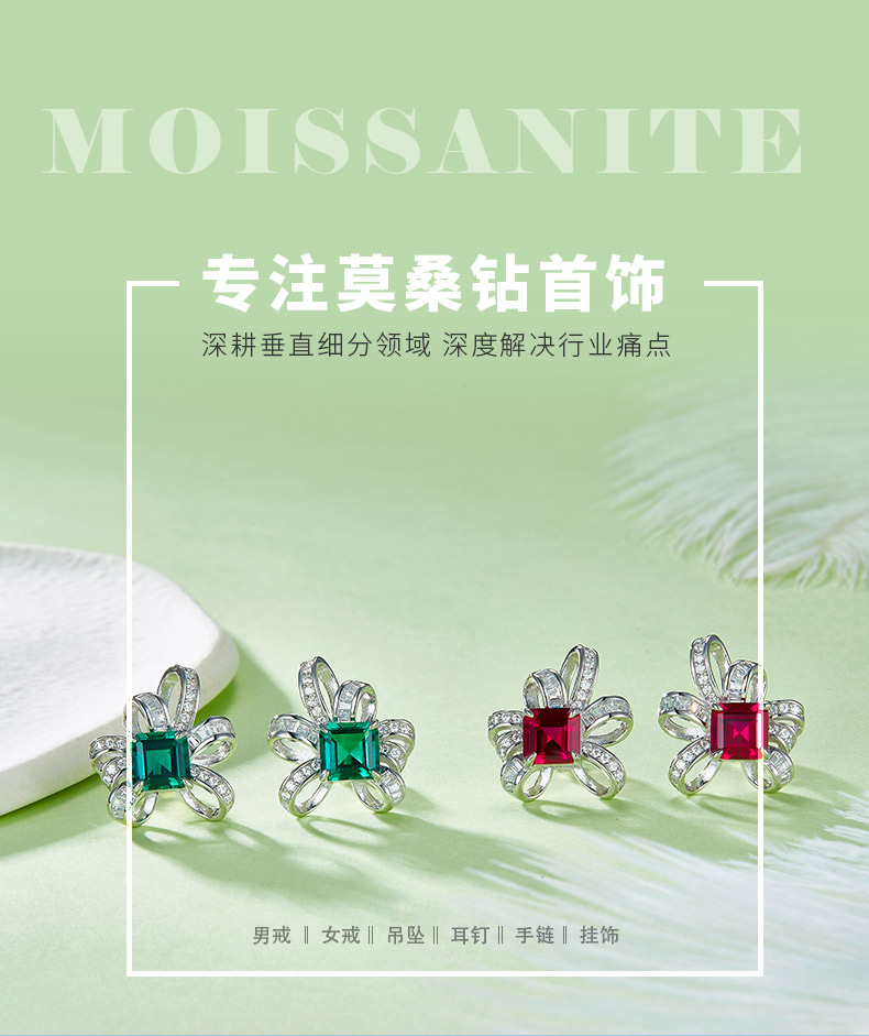 E1917991款925银镀18K白金祖母绿切割培育彩宝耳环主石6*6mm - 1