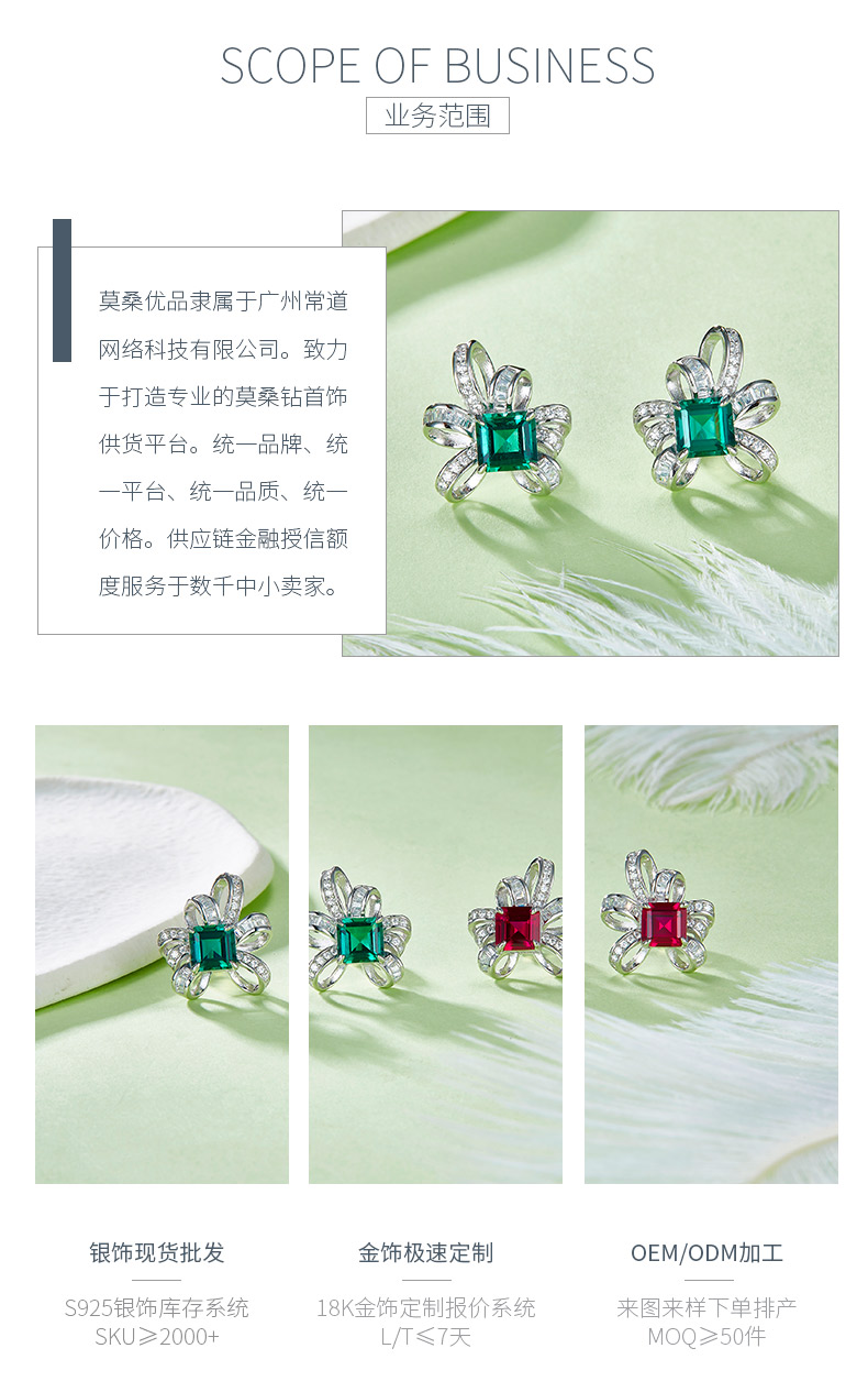 E1917991款925银镀18K白金祖母绿切割培育彩宝耳环主石6*6mm - 3