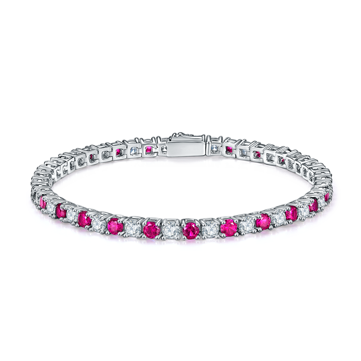 L1724款925银镀18K白金圆形培育彩宝Tennis Chain3.0mm/粒