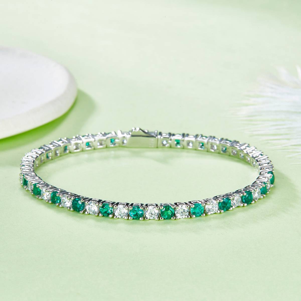 L1724款925银镀18K白金圆形培育彩宝Tennis Chain3.0mm/粒