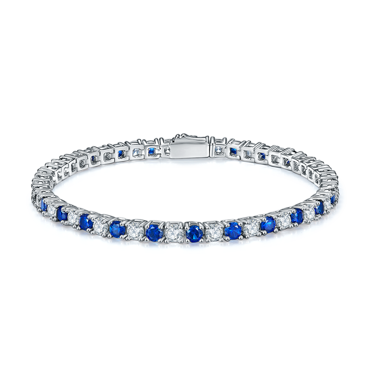 L1724款925银镀18K白金圆形培育彩宝Tennis Chain3.0mm/粒