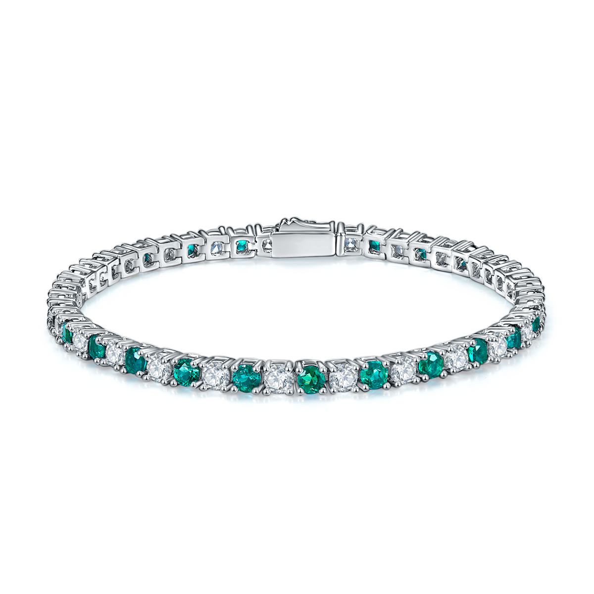 L1724款925银镀18K白金圆形培育彩宝Tennis Chain3.0mm/粒