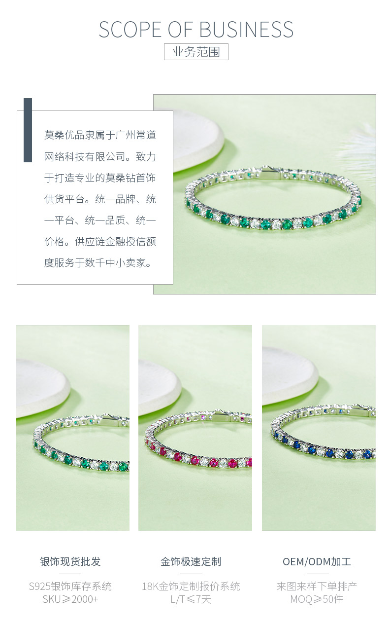 L1724款925银镀18K白金圆形培育彩宝网球链3.0mm/粒 - 3