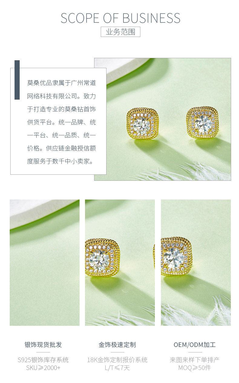 230315041款S925银镀18K黄金扭绳方小方糖圆形莫桑钻耳钉1.0CT/粒 - 3