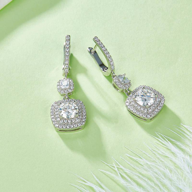 E220801007款S925银镀18K白金圆形Moissanite耳环1.0ct/粒