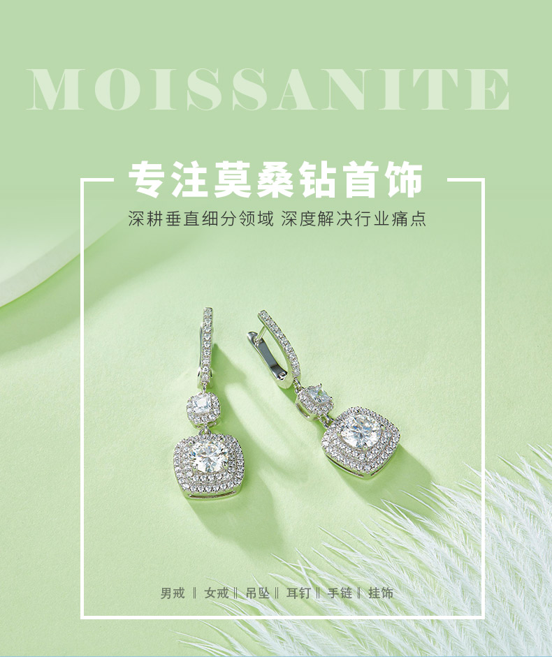 E220801007款S925银镀18K白金圆形莫桑钻耳环1.0CT/粒 - 1