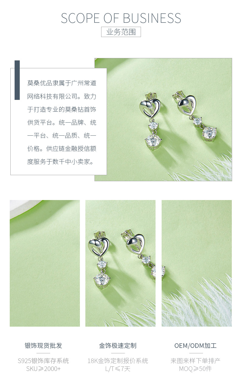 E230520022款S925银镀18K白金心形吊款耳环圆形莫桑钻1.0CT/粒 - 3