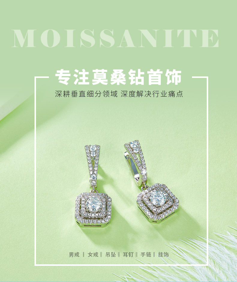 E221225013款S925银镀18K白金方围圆形莫桑钻耳环0.5CT/粒 - 1