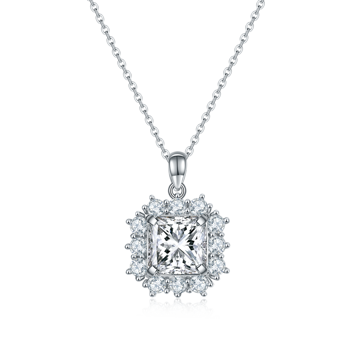 P220622038款S925银镀18K白金阿斯切莫桑钻项链9*9mm/4.0CT