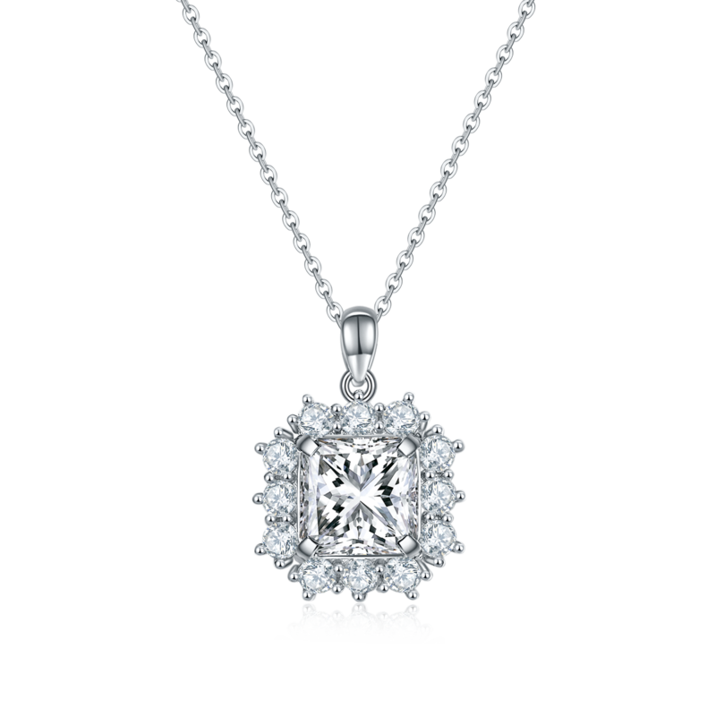 P220622038款S925银镀18K白金阿斯切MoissaniteNecklace9*9mmmm/4.0ct