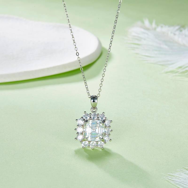 P220622038款S925银镀18K白金阿斯切MoissaniteNecklace9*9mmmm/4.0ct