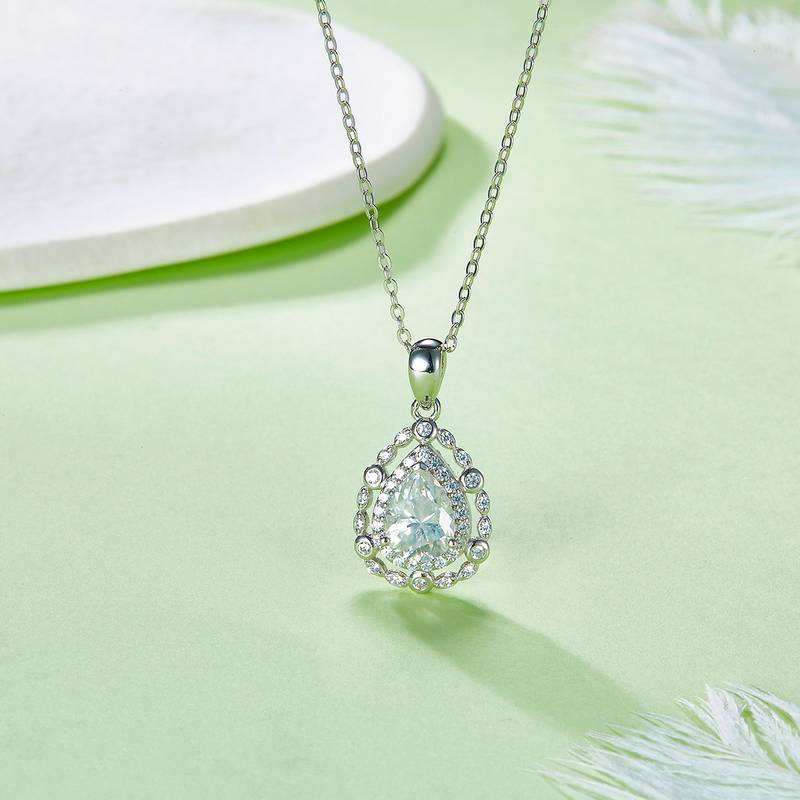 P220622039款S925银镀18K白金水滴形Moissanite蕾丝Pendant8*6mmmm/1.25ct